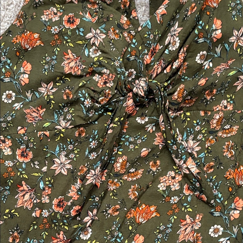 Xhilaration Olive Green Floral Tie-Front Midi Dress - Picture 6 of 9